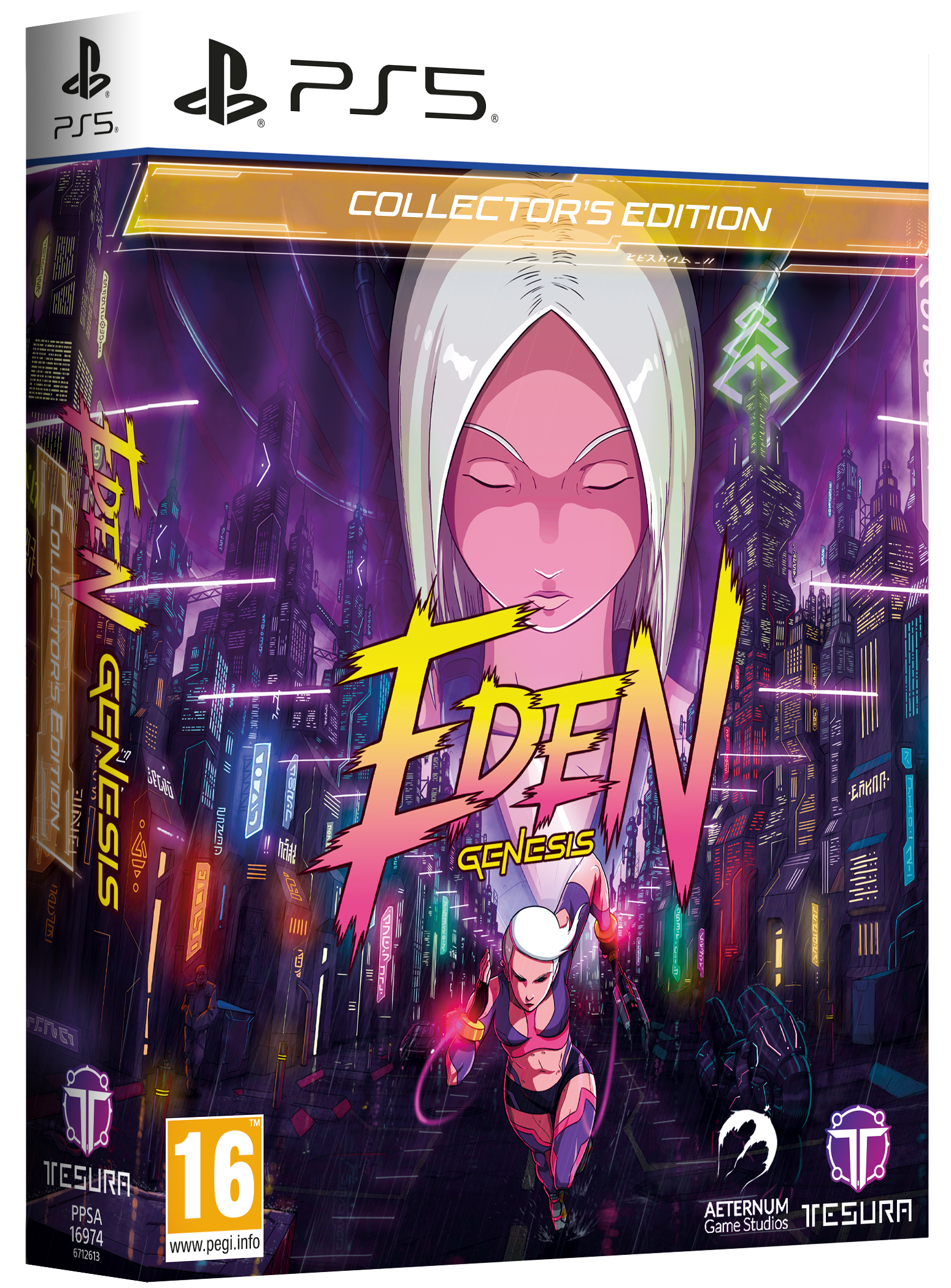 Eden Genesis Collector's Edition game box for PS5 with character illustration and cityscape background.