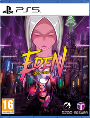 Eden Genesis game cover for PS5 with stylized characters and neon cityscape