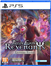 PS5 game cover for Fallen Legion Revenants Legendary Edition, featuring fantasy artwork with multiple characters and monsters, plus PS5 and Soft Source branding.