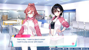 Two animated characters in a room with text indicating a conversation.