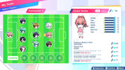 Soccer team formation screen with character details in a video game interface