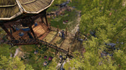 Wooden structure in a forest with characters around