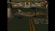Two characters in a video game setting with a 'STOP' sign on the ground.