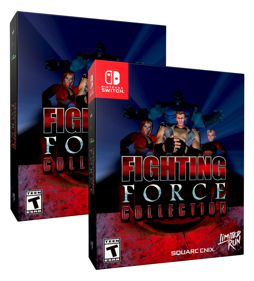 Box packaging of 'Fighting Force Collection' for Nintendo Switch with promotional graphics.