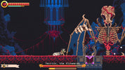 Pixel art scene from a video game with a character facing a large, skeletal figure labeled 'Verrick, the Alchemist' in a dark, gothic setting.