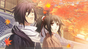 Two animated characters standing together with autumn leaves in the background