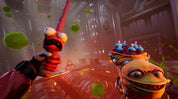 Animated scene with a character holding a weapon and a creature with multiple heads in a futuristic setting.