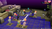 Turn-based battle scene from a video game with character sprites on a grid.