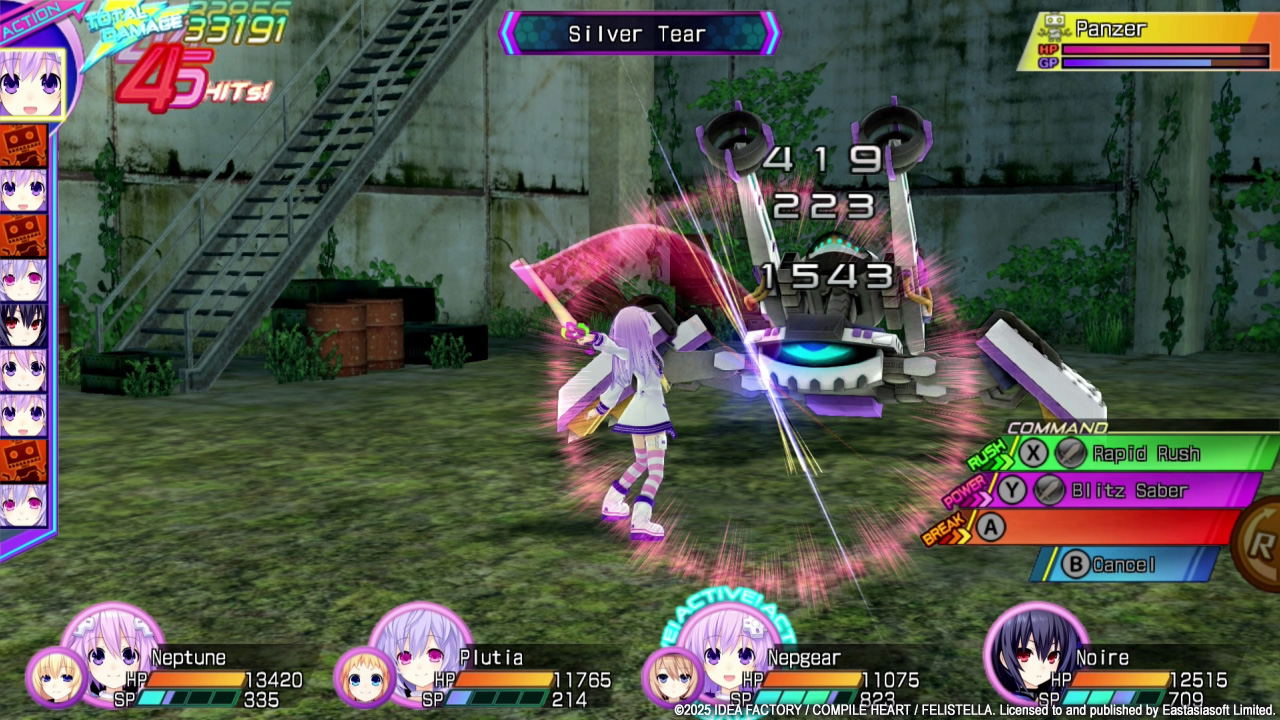 Video game screen with character selection and battle interface