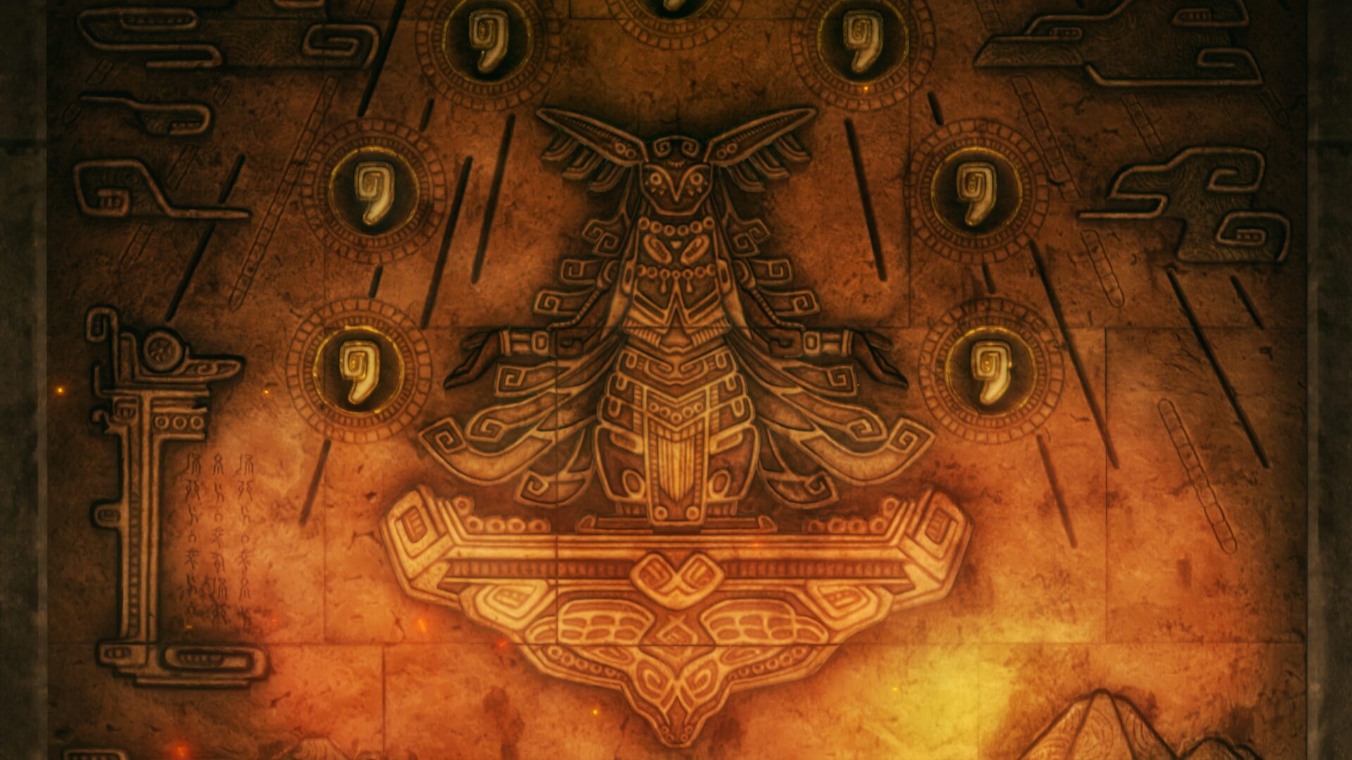 Decorative emblem with intricate designs on a textured background