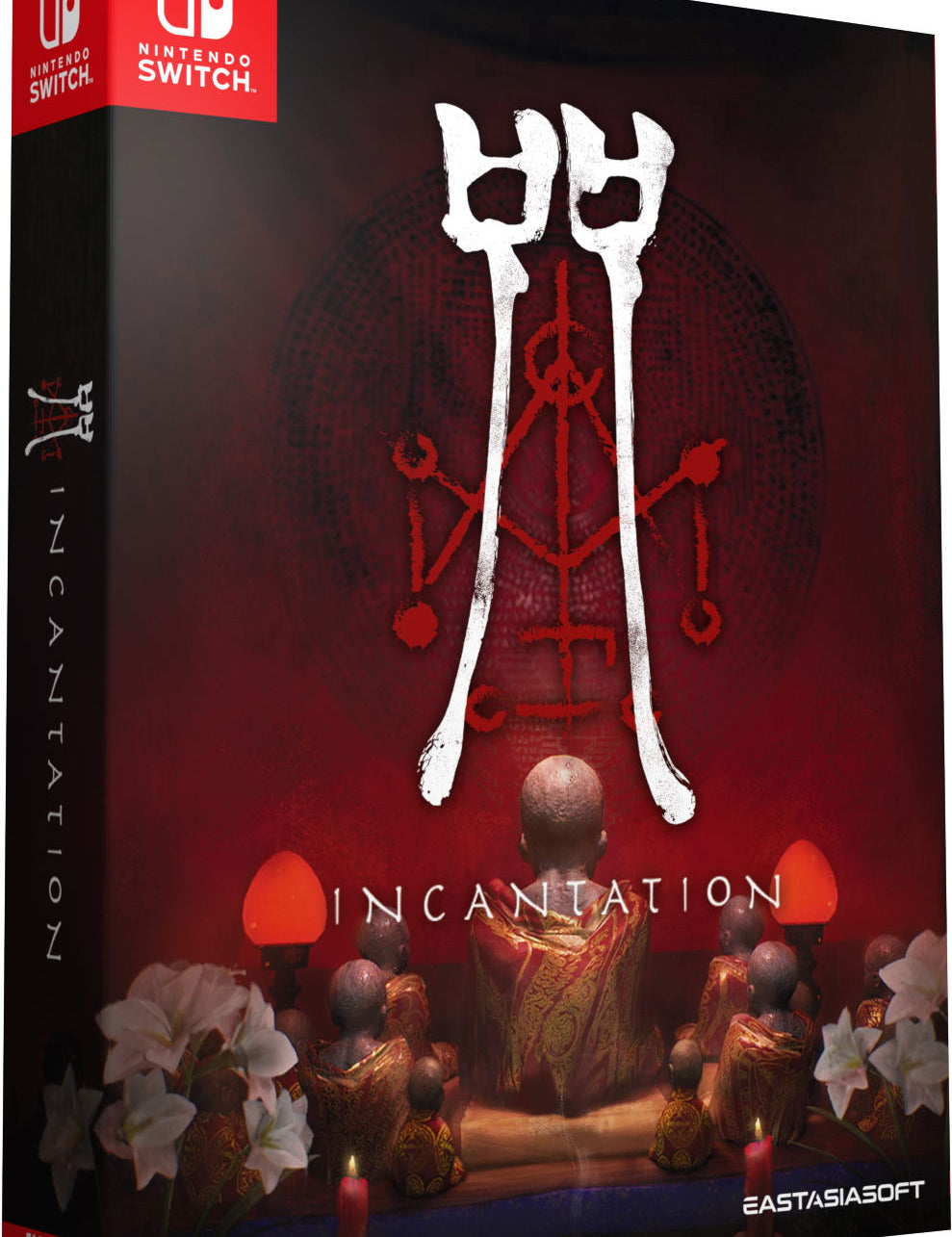 Box for 'Incantation' game on Nintendo Switch with red and black design.