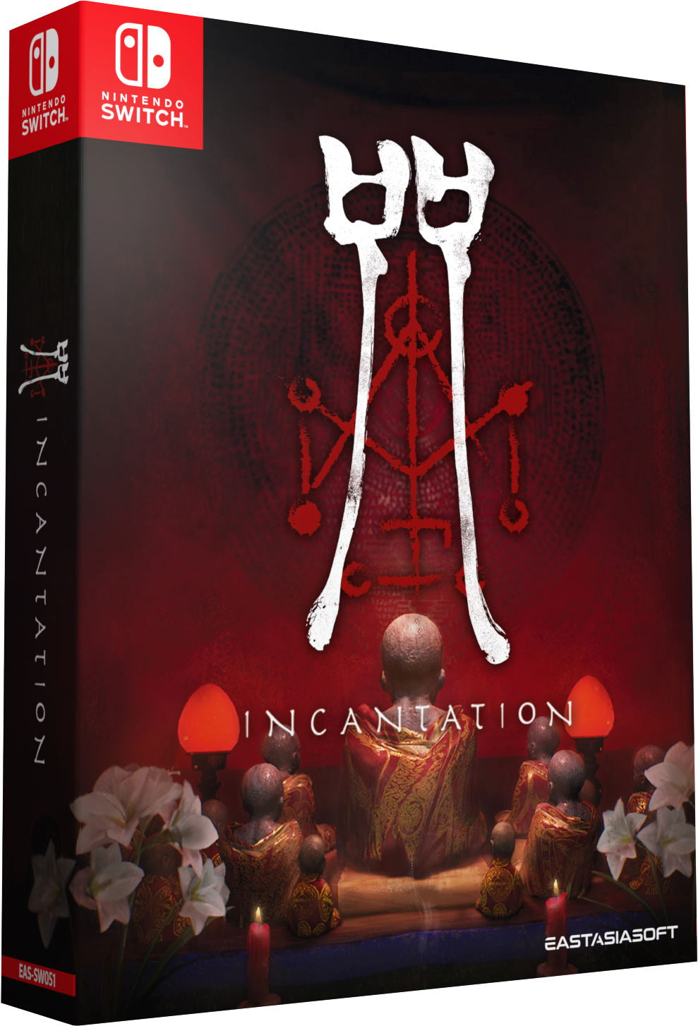 Box for 'Incantation' game on Nintendo Switch with red and black design.