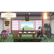 A pixel-art anime-style room scene with a character standing beside a table and various objects, resembling a game or digital illustration interface rather than a standard retail product photo.