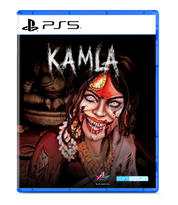PS5 game case for the horror title 'Kamla' featuring a creepy clown character with white teeth and red face paint, shown on a clean white background.