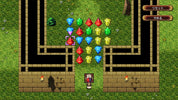 Game screen with colorful gems and player character on a grassy platform