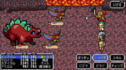 Pixel art RPG game screen with characters and creatures on a dungeon floor.