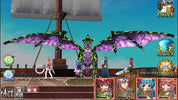 Screenshot of a video game interface with characters and dragons on a ship.