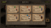 Character menu screen from a video game with character cards and levels displayed.