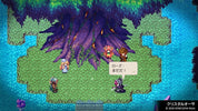 Pixel art scene from a video game with characters and a large purple creature.