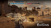 Game interface from 'Lost Eidolons' showing a character with a light arrow ability in a desert setting.