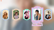 Collage of women in various outfits with a text overlay on a gradient background