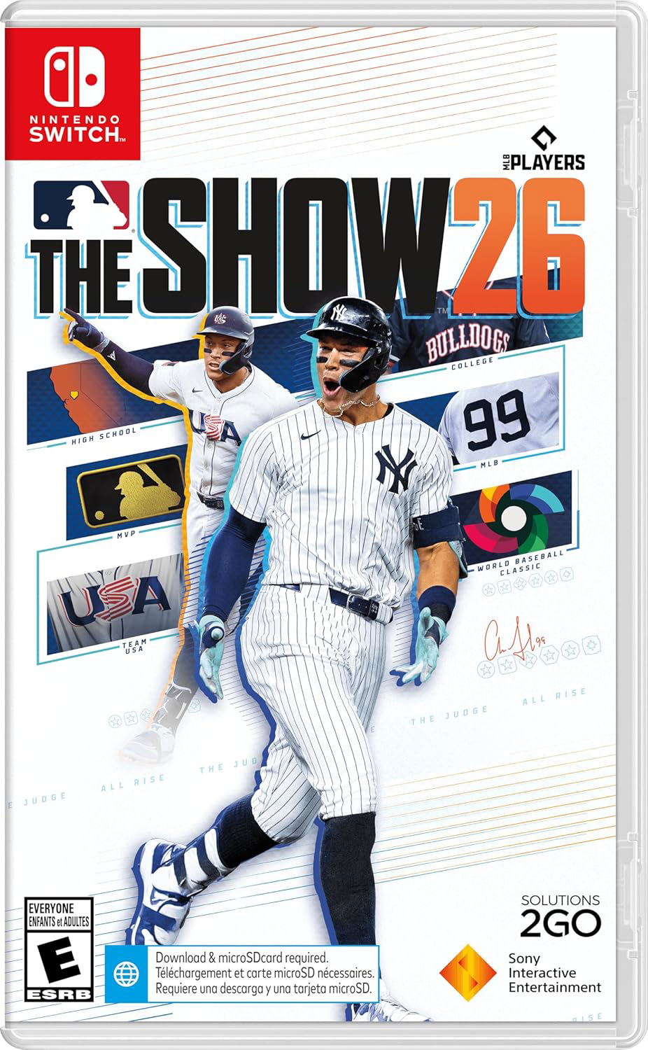 Game cover for 'MLB The Show 26' on Nintendo Switch with two baseball players and game details.