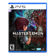 PS5 game case for Master Lemon: The Quest for Iceland, featuring a blue plastic case with illustrated cover art of a character facing a large tree in a fantasy landscape.