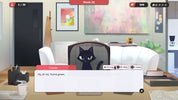 Game interface with a cat character in an office setting