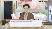 Character in a room with office furniture and decor, interacting in a video game interface.