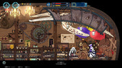A pixel-art retro game scene showing a character in a shop interior with shelves, chandeliers, gears, and large whale bones hanging in the background.