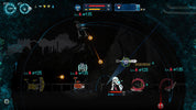 A screenshot from a dark action RPG game showing a character standing on a bridge in a nighttime forest-like environment, with multiple enemies, health bars, level indicators, and circular UI elements around the screen.