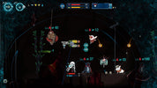 A screenshot from a dark, stylized fantasy video game scene showing multiple small character units and floating damage/level text over a black and deep blue illustrated background.