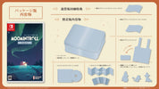 Product packaging with 'Moomintroll' game and related items on a beige background