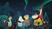 Cartoon characters in a snowy landscape with a fox and a wolf.