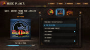 Music player interface for 'Mortal Kombat' with menu options and track selection.