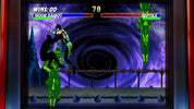 Vintage video game screen showing a fight between two characters with health bars and score.