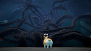 Two cartoon characters standing in front of a dark, underwater scene with tentacles.