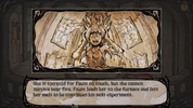 A framed fantasy illustration on a dark background, showing a fiery-haired female figure in a melting stone-like form with text below describing an experiment in a furnace.