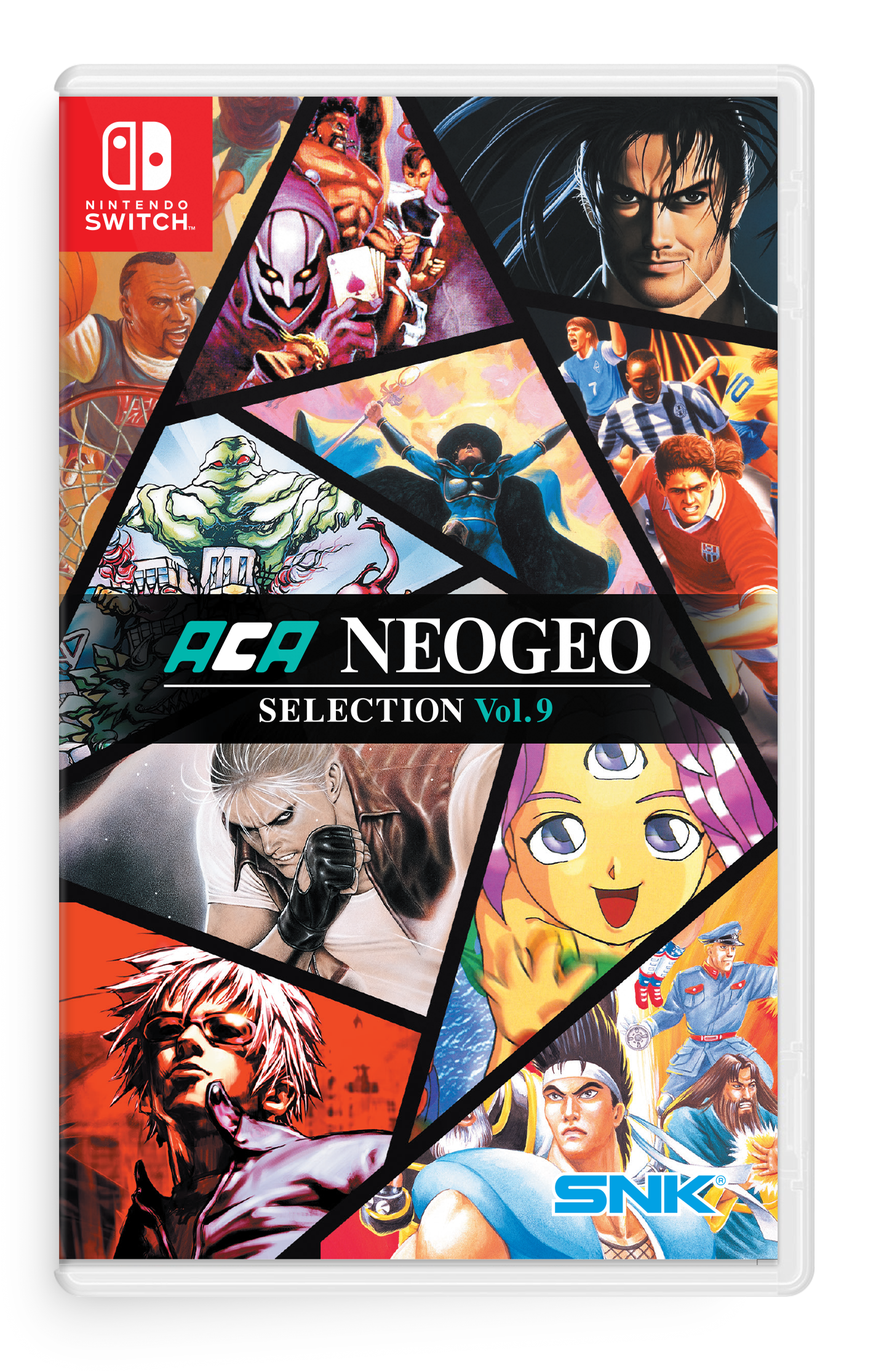 Box art for ACA NEOGEO Selection Vol. 9 featuring various characters from SNK games on a white background.