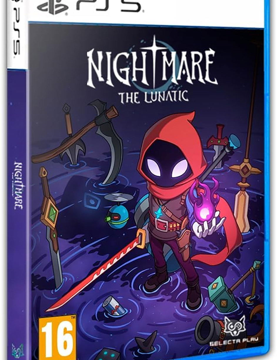 PlayStation 5 game disc cover for 'Nightmare the Lunatic' with character illustration and game title.