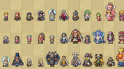 Collection of pixel art characters arranged in a grid on a beige background
