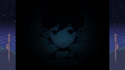 Animated character with a dark blue hue against a night sky with stars and power lines.
