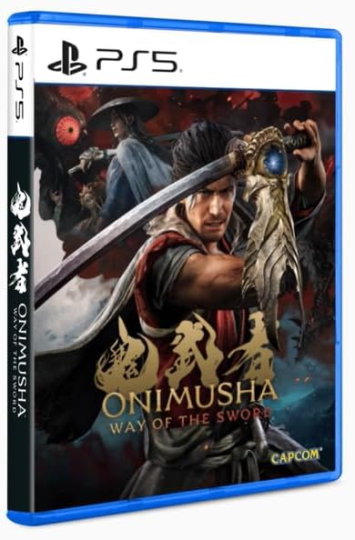 PS5 game case for Onimusha: Way of the Sword, featuring PlayStation branding and Capcom branding on the cover art.