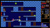 Screenshot of a retro-style platformer game with character and health bars on a brick wall background.