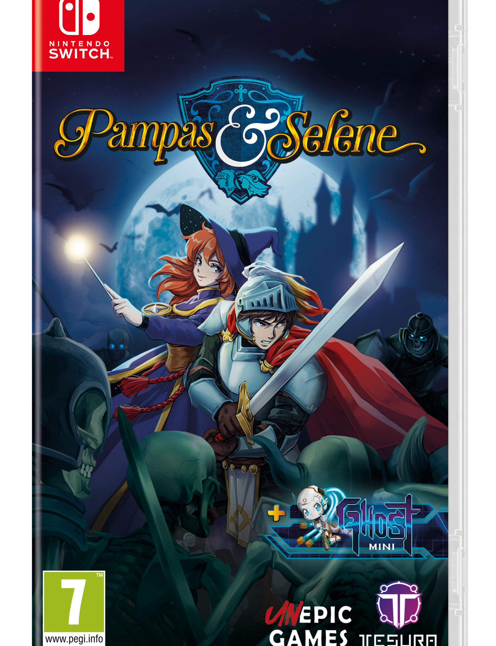 Game box for 'Pampas & Selene' on Nintendo Switch with characters and logo.