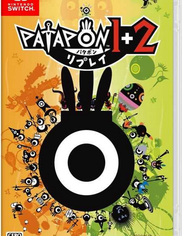 Video game case for 'Pataapon 1+2' on Nintendo Switch with colorful design and character illustrations.