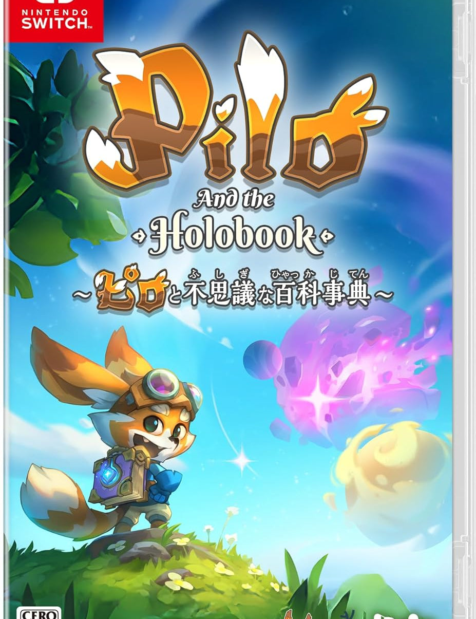 Game case for 'Pilo and the Holobook' on Nintendo Switch with colorful design and character illustration.