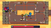 Pixel art game scene with characters and obstacles on a grid