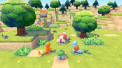 Animated characters in a colorful, cartoon-style landscape with trees and grass.