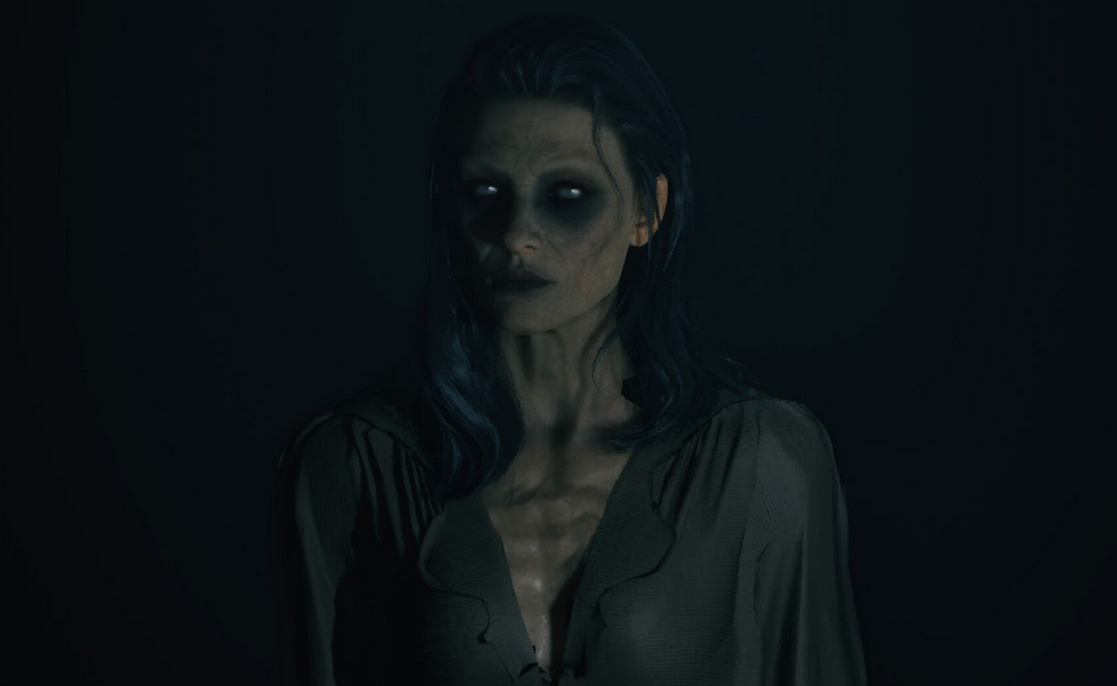 Person with dark makeup and a dark background